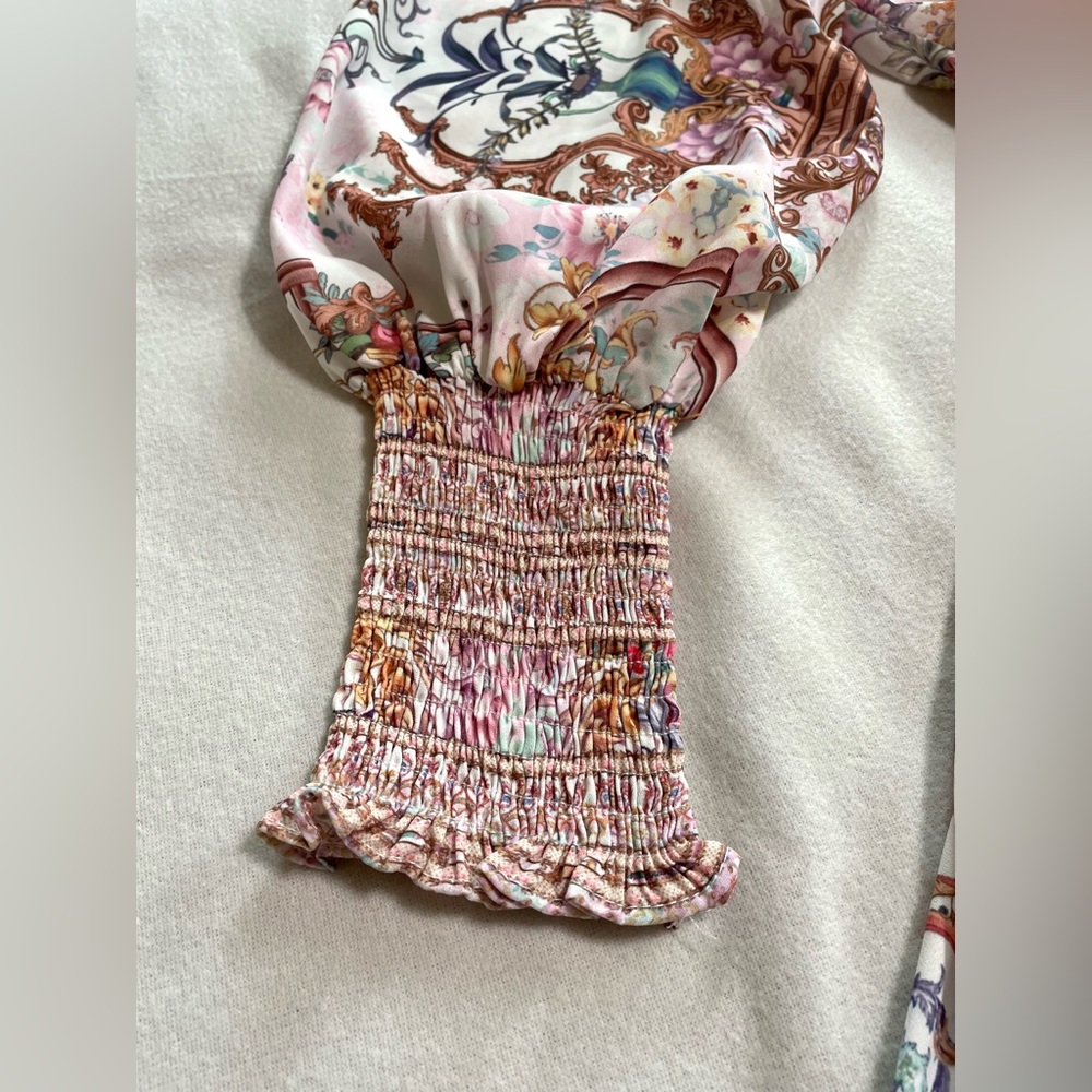 Boho Baroque Floral Maxi Dress Flowy Long Sleeve V Neck Scarf Print Cottagecore - Picture 12 of 15